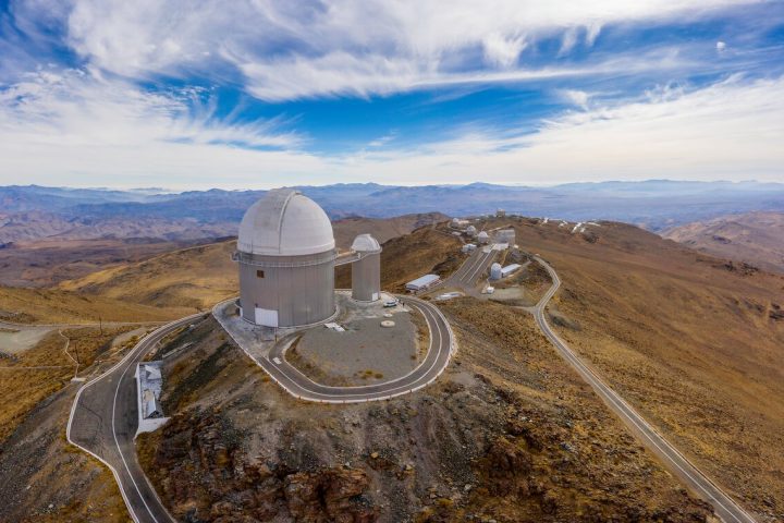 Aerial view of La Silla Observatory, ESO's original observing site. It is located at the outskirts of the Chilean Atacama Desert, 600 km north of Santiago de Chile and at an altitude of 2400 metres.